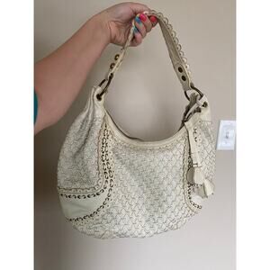 Isabella Fiore Garden of Weavin Angelina Hobo Bag Cream Woven Leathet